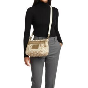 COACH Poppy Signature Crossbody Gold/Khaki Satin – Small Convertible Bag